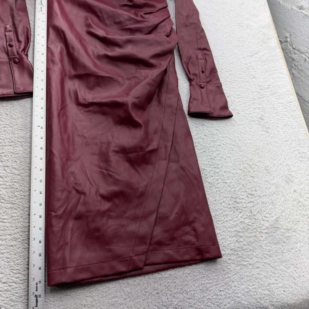 7 For All Mankind Womens Faux Vegan Leather Ruched Midi Dress Burgundy Size S